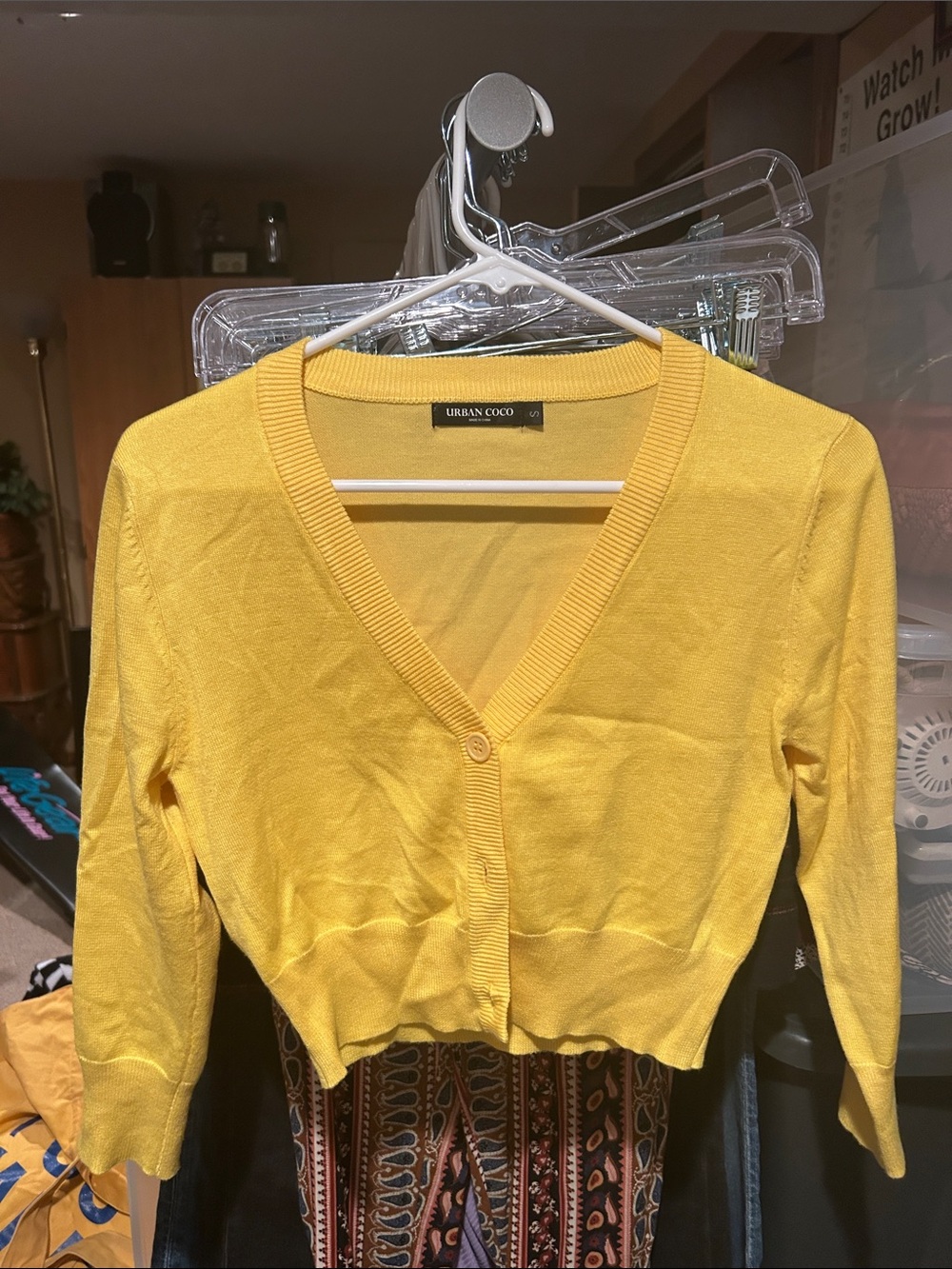 Urban Coco Yellow V-Neck Cropped Cardigan Sweater